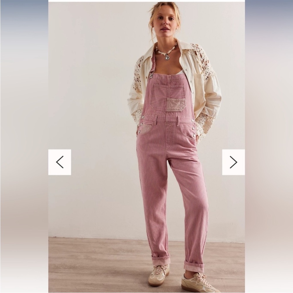 We The Free Ziggy Island Striped Overalls Color: Dried Rose Medium